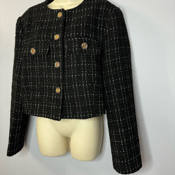 ASTR The Label Covina Tweed Cropped Jacket Black Gold Button XL - Picture 6 of 13